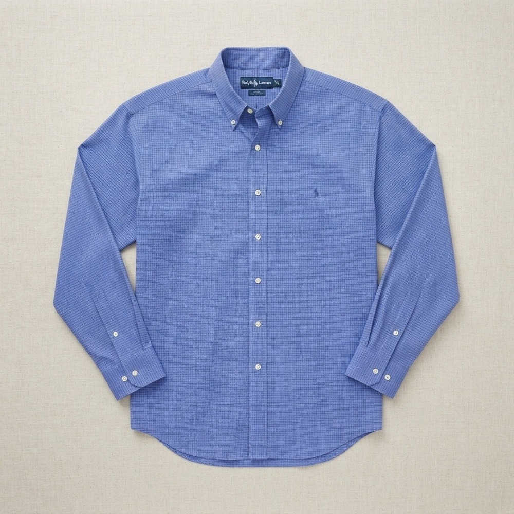 Ralph Lauren Blake Shirt Button Down Cotton Micro Check Blue XL minimalist